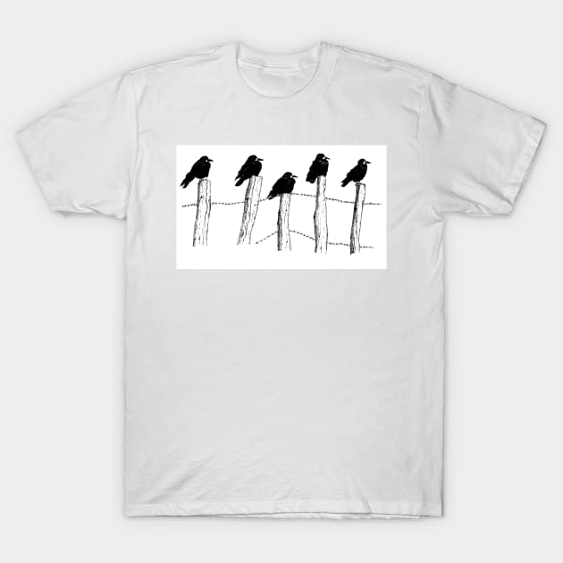 Birds on a wire T-Shirt by fionahooperart